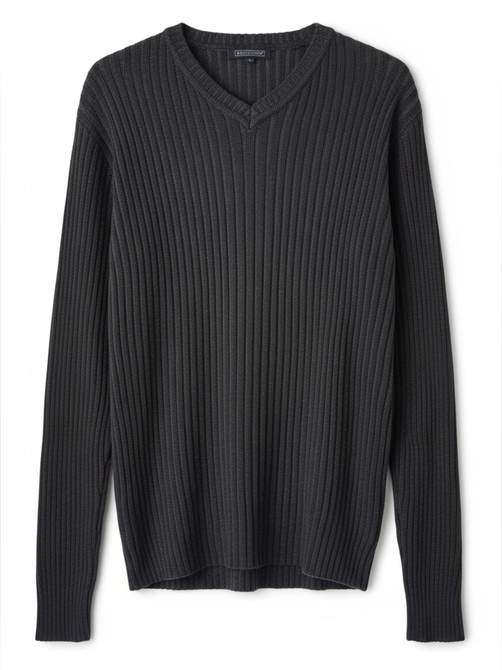 Britches Ribbed V Neck Cotton Sweater Dark Grey Men's Size Large